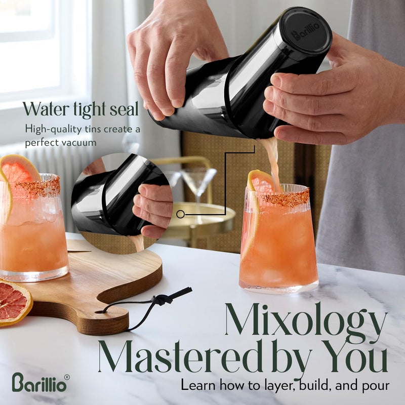 Barillio Black Boston Shaker Set - Stainless-Steel, Weighted Martini Cocktail Shaker Set w/Strainer & Mixer - Mixology Bartender Kit - Bar Set for The Home - 9-pc Drink Set - Bar Tools - Image 4